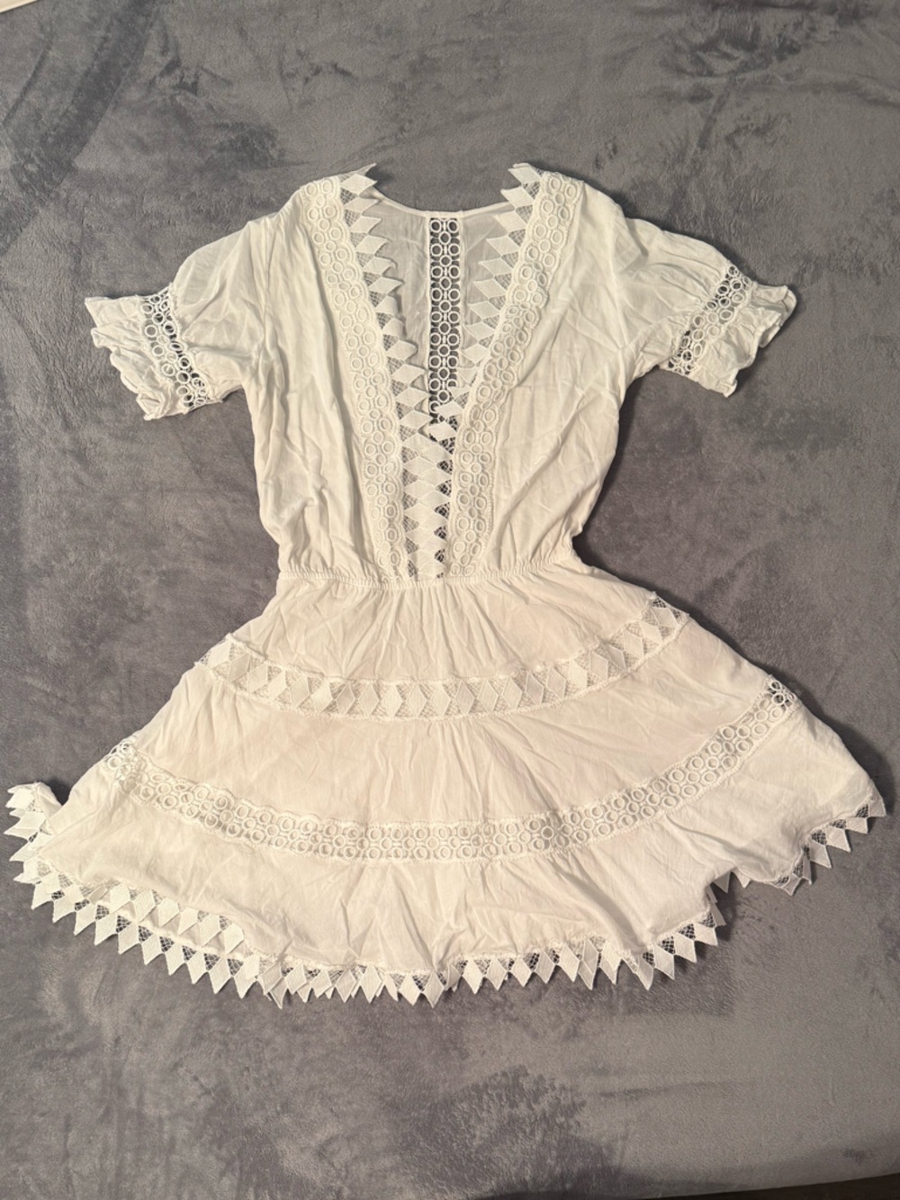 Peixoto White Lace-Trim Cotton Dress